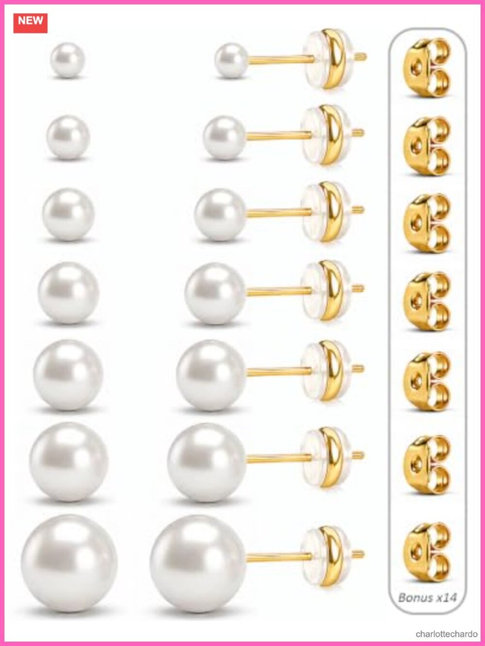 7 Pairs Stainless Steel Pearl Stud Earrings Set for Ear Stacking